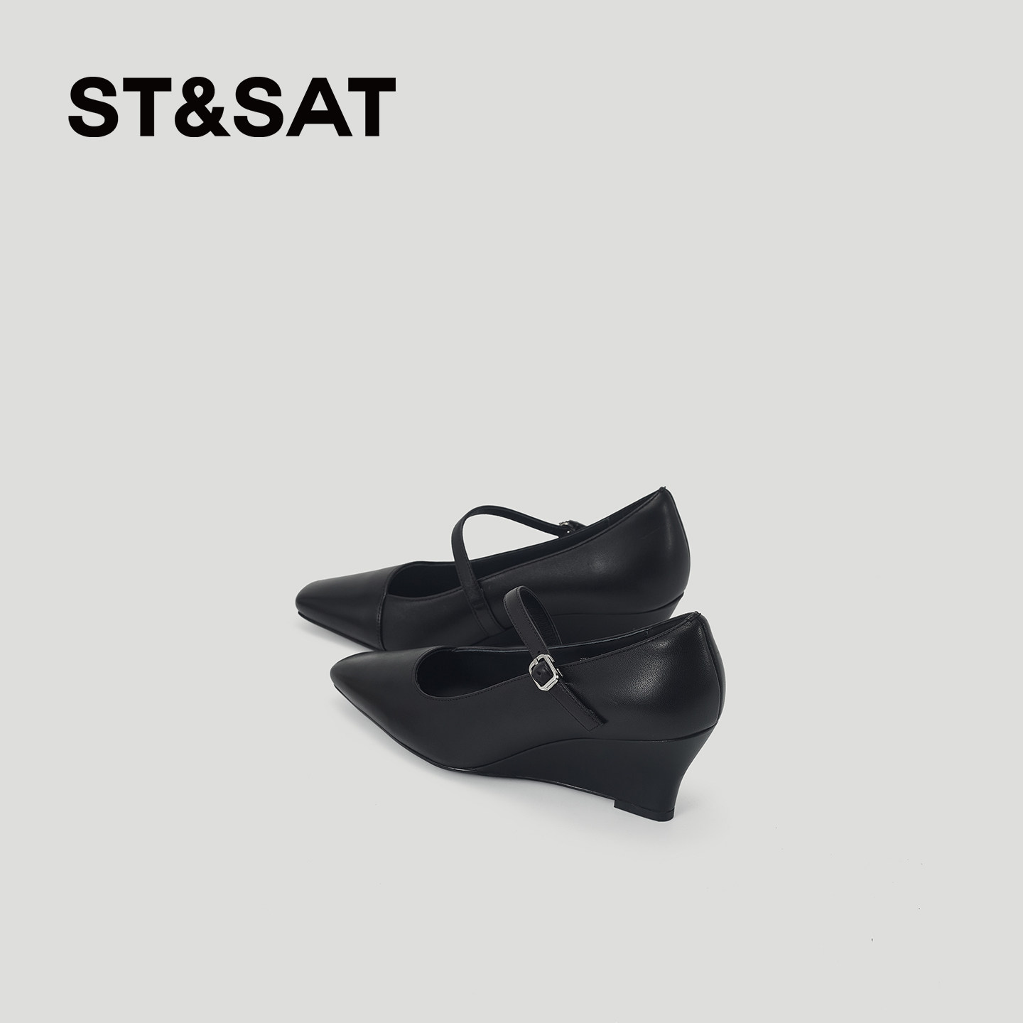 星期六法式玛丽珍鞋尖头坡跟通勤