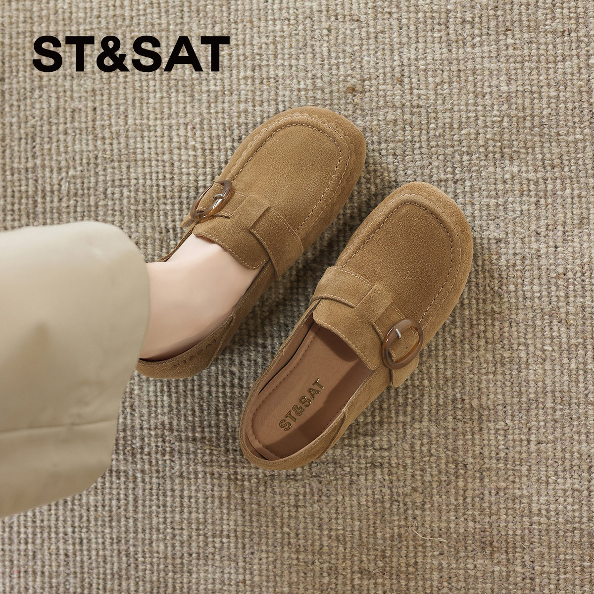 星期六真皮软底勃肯鞋女款2025秋季新款时尚百搭休闲单鞋豆豆鞋子