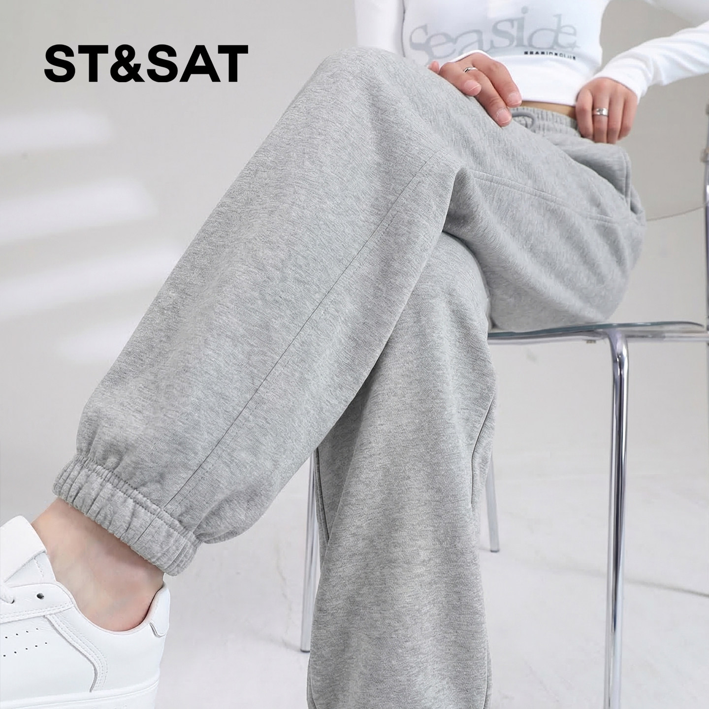 星期六灰色运动裤女2026新款春季空气棉宽松休闲束脚卫裤子女款Z