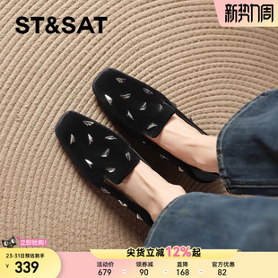 一脚蹬通勤豆豆鞋 星期六方头单鞋 复古平底乐福鞋 新款 女2025秋冬季