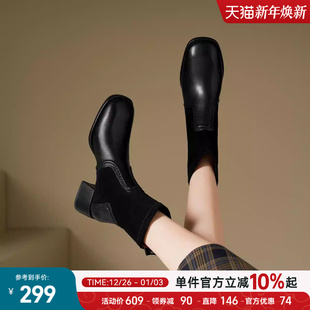 星期六马丁靴英伦风高跟短靴女靴子秋冬季 短筒靴子 2025新款