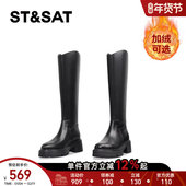 长靴高筒冬季 星期六复古厚底骑士靴加绒真皮牛皮鞋 帮女鞋 长筒靴直