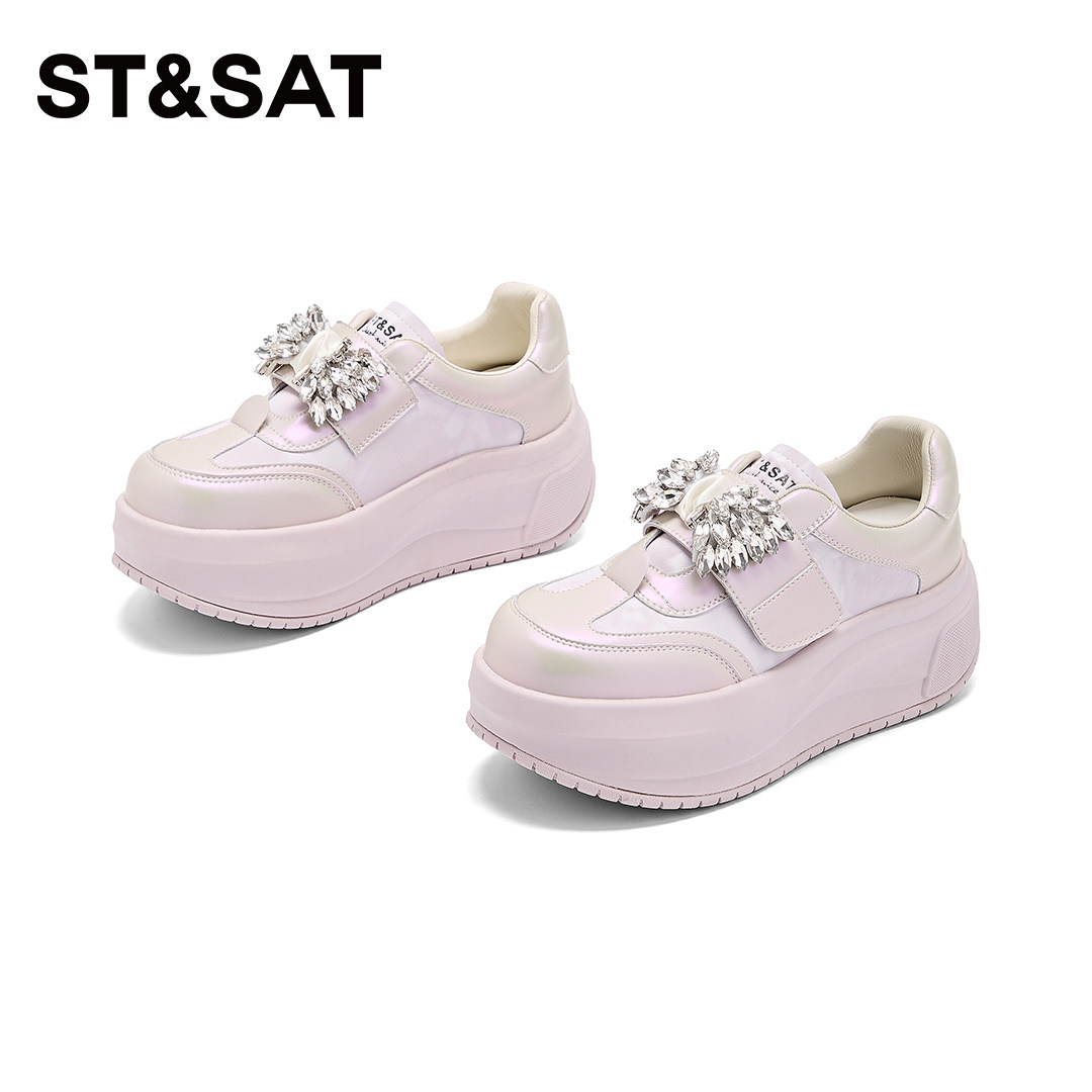 星期六厚底水钻板鞋女款2026年春季新款超火巨好看不累脚休闲鞋子