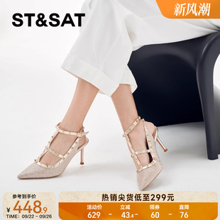 欧美风朋克铆钉女鞋 星期六细高跟时装 新款 春季 SSC1114107 凉鞋