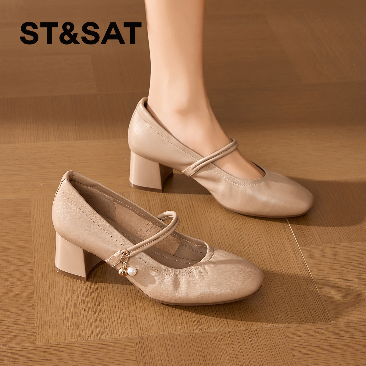 星期六羊皮高跟鞋女春夏新款法式复古单鞋粗跟不累脚玛丽珍鞋爆款