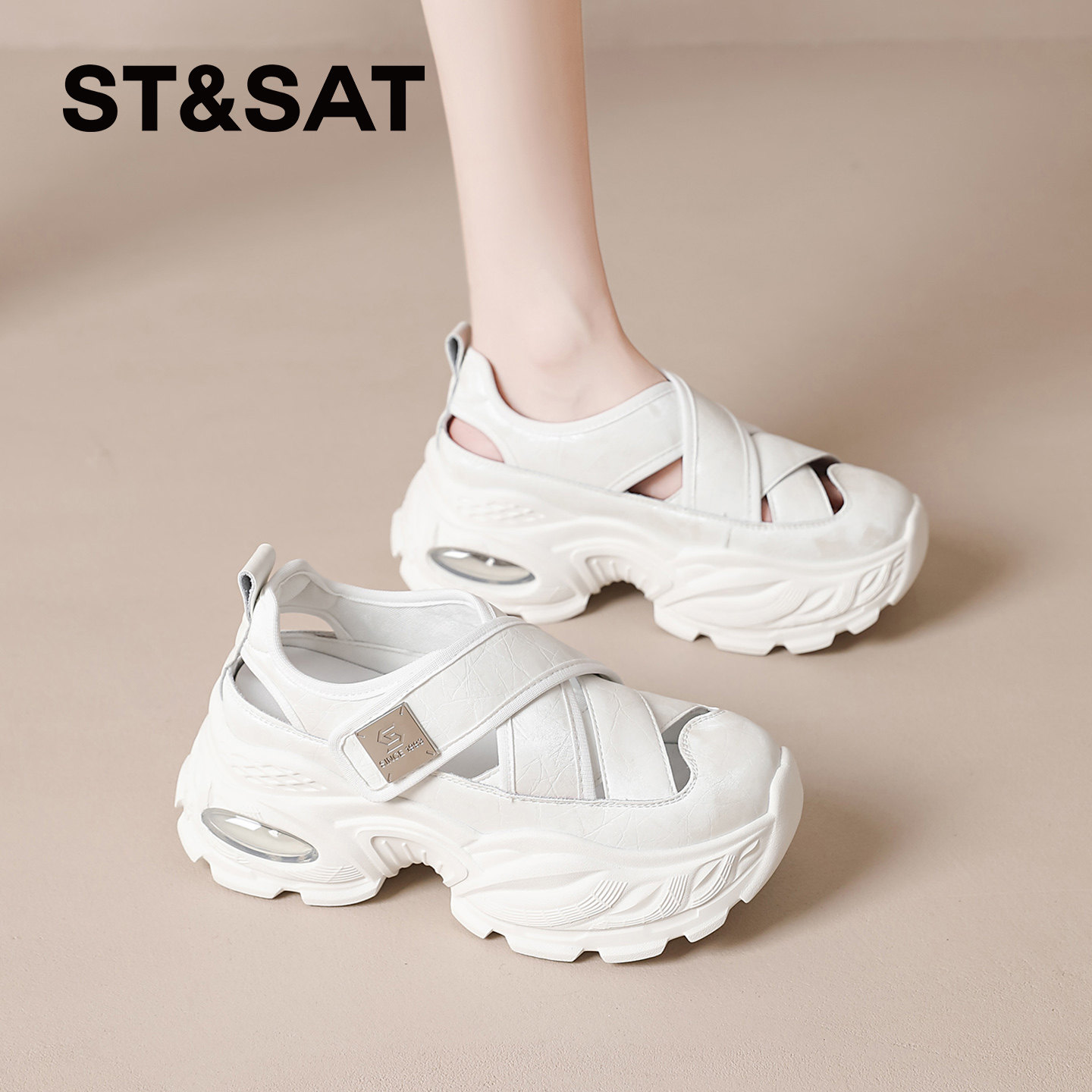 星期六罗马运动凉鞋女2026夏季新款厚底增高镂空溯溪鞋百搭猪笼鞋