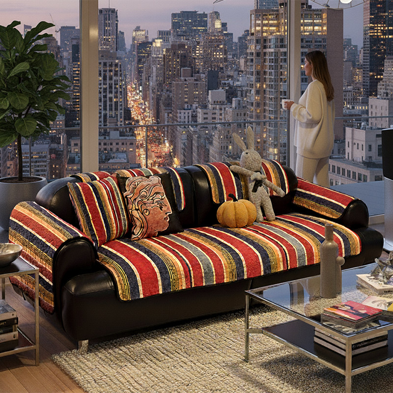 设计师款美式高档复古条纹沙发垫四季通用防滑坐垫客厅沙发巾套罩,居家布艺,沙发垫,淘宝优惠券,粉丝福利购,淘宝优惠卷