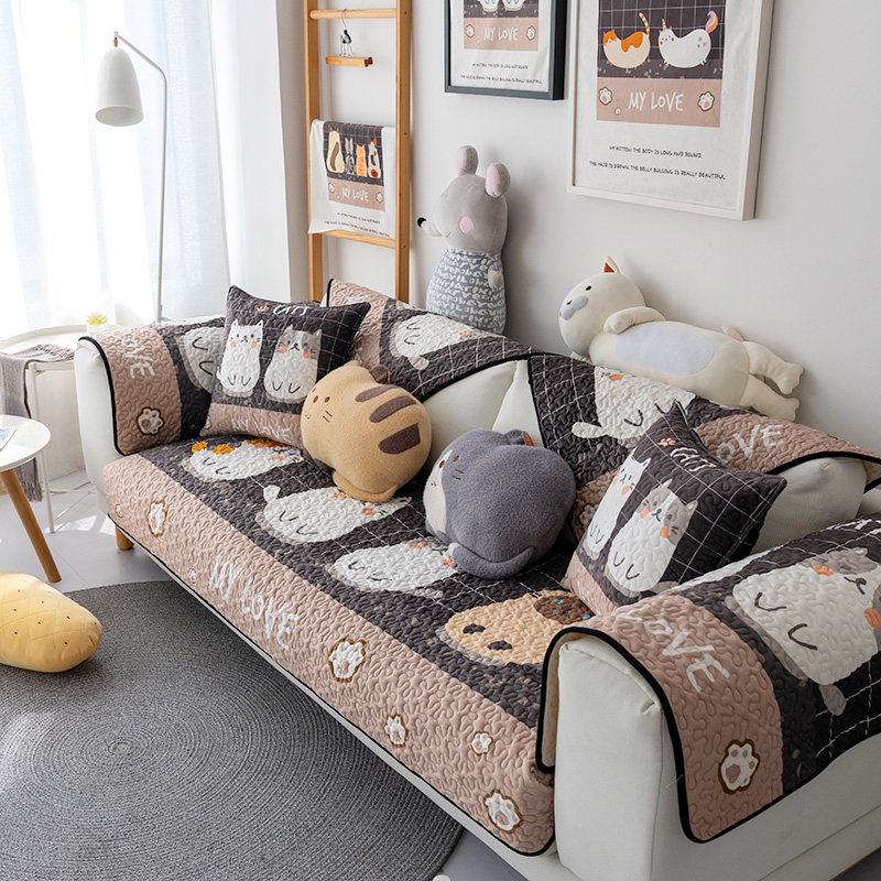 可爱猫咪牛奶丝沙发垫北欧卡通毛绒坐垫加厚防滑秋冬保暖沙发巾套,居家布艺,沙发垫,淘宝优惠券,粉丝福利购,淘宝优惠卷