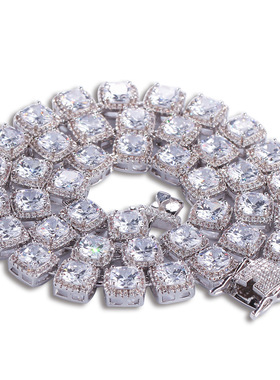 嘻哈男士方形锆石项链HipHopBlingChain热销欧美潮流男款精品