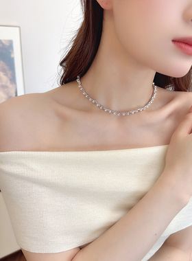精致超闪锆石镶嵌珍珠项链女感礼服新娘轻奢风锁骨链颈链配饰