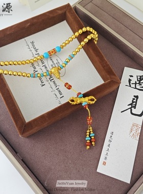 小红书同款108颗多圈佛珠长项链降魔杵国风设计聚会时尚配饰