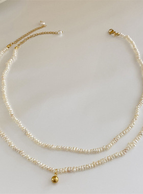 choker复古金豆米珠钛钢锁骨链 天然淡水珍珠项链女 小金球颈链