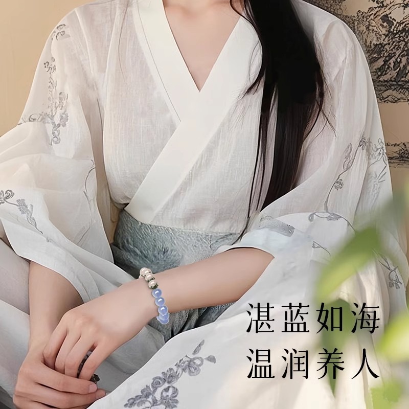 天然绿幽灵海蓝宝手串女款补水土玉石转运手链送闺蜜水晶饰品
