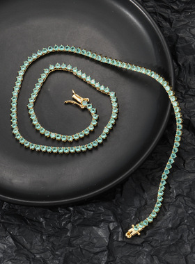 新款锆石项链女 欧美嘻哈3MM单排网球链男锁骨链 Tennis