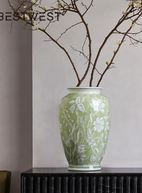 博西家居 新中式复古青花瓷陶瓷花瓶摆件家居感花器装饰品