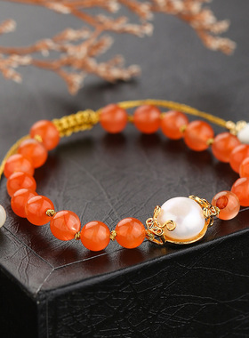 轻奢气质款~南红玛瑙玉髓手链女款相思豆转运珠红豆手串直播货源