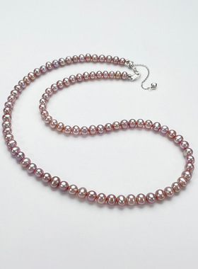 S925淡水无核紫珠4.5-5.5mm珍珠项链短款全珠链韩国版网红颈链女