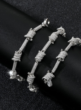 INS欧美铁丝链子个性古巴链正反面满锆石珠宝项链男女款嘻哈饰品