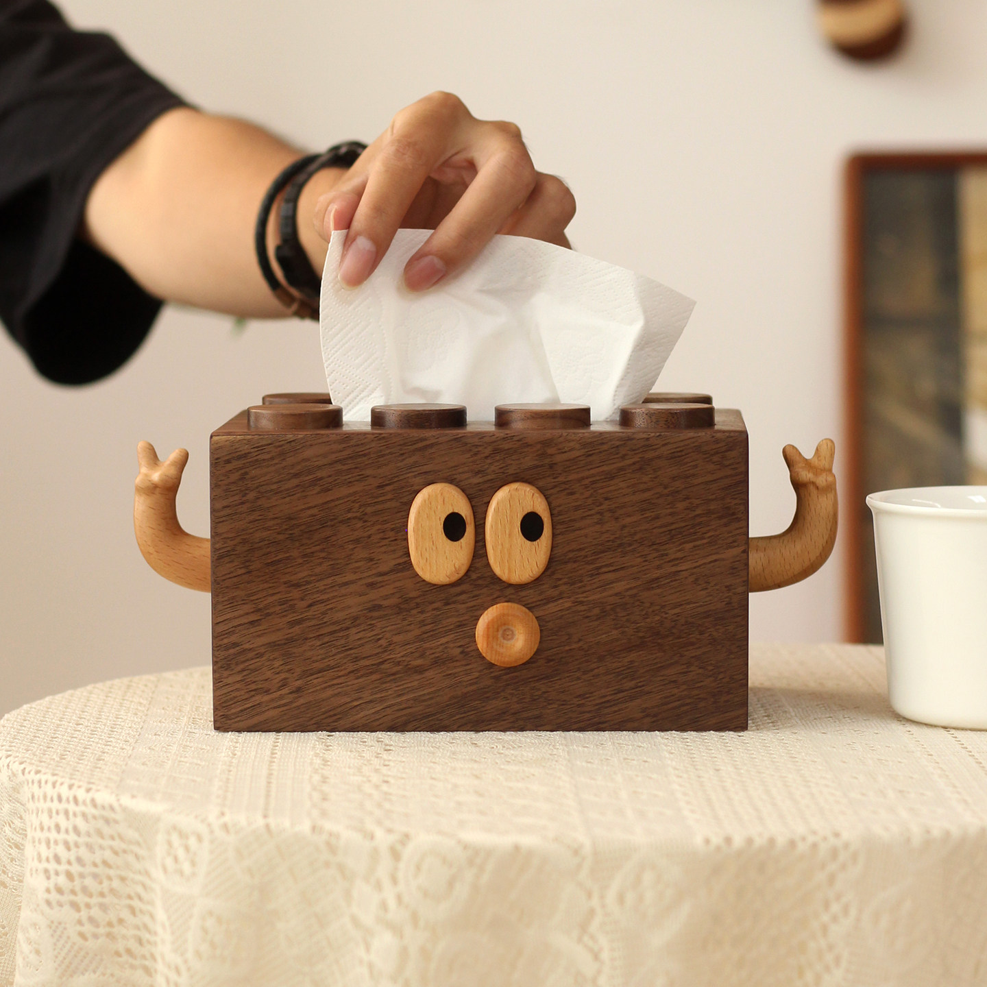 三思工房可爱实木纸巾盒黑胡桃木抽纸盒客厅餐桌收纳盒居家装饰,收纳整理,纸巾盒,淘宝优惠券,粉丝福利购,淘宝优惠卷