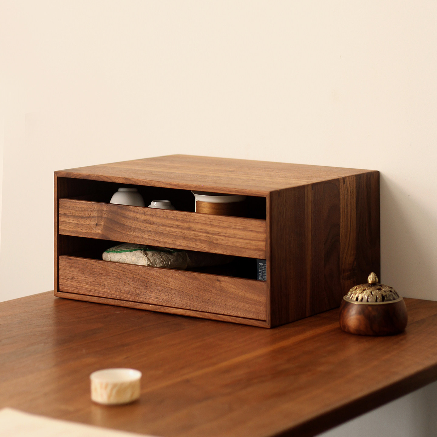 三思工房 高端实木茶具文玩收纳储物柜牙科柜北美黑胡桃木抽屉盒