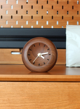 三思工房 黑胡桃木小台钟卧室装饰家用现代简约桌面创意钟表静音