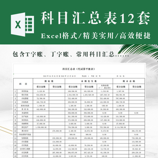 财务会计科目汇总表电子版账本 excel表格模板