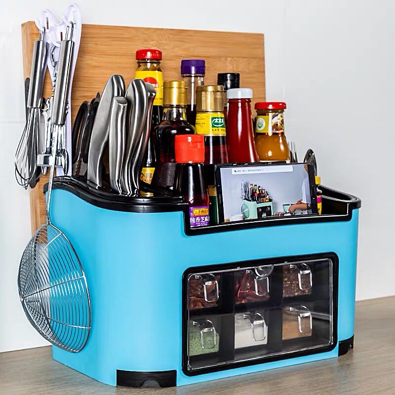 厨房置物架调味料收纳盒绿色欧式调味品刀架用品油盐酱醋收纳架子
