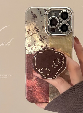 woods复古气质花瓶支架苹果16小众xsmax/17promax手机壳新款iphone15镜头膜14全包