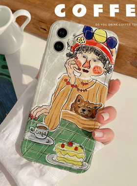 woods个性插画女孩15Promax艺术抽象苹果iphone14手机壳13promax全包15适用13保护套XS/xr