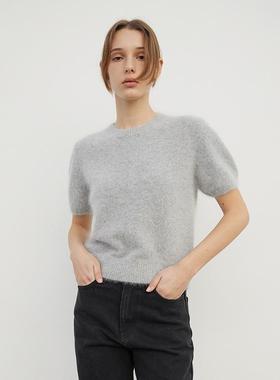 少量现货 设计师品牌levar 安哥拉羊毛圆领泡泡袖针织上衣