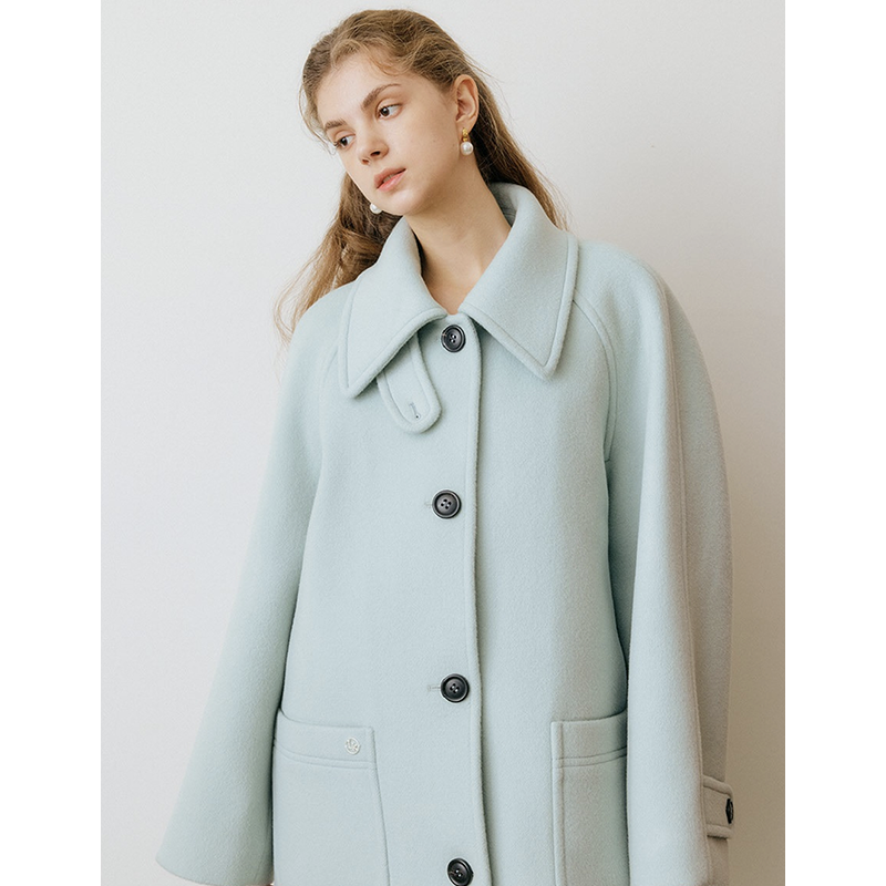 lookast翻领系扣中长款羊毛大衣