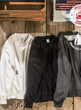 PrintAce Vintage咔叽复古老织机筒织全棉毛圈布长袖圆领卫衣6261