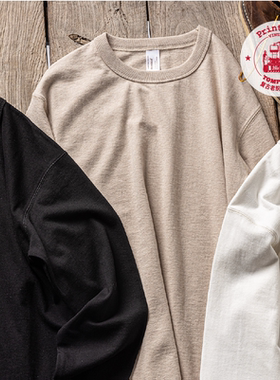 PrintAce Vintage 咔叽复古老织机筒织全棉三本针滚领长袖T 6288