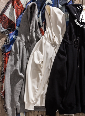 PrintAce复古全棉超重磅横纹裁侧拼侧口袋连帽卫衣带帽卫衣6260