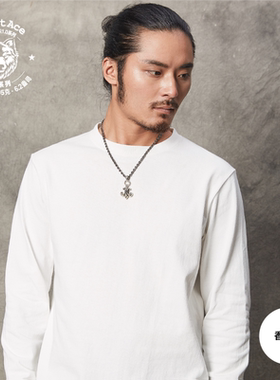 Printace Vintage 咔叽复古全棉重磅纯色无缝筒织圆领长袖男 6230