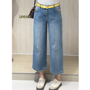 新款 宽松高腰显瘦休闲直筒裤 蓝色牛仔裤 女装 子女UP5125 大码 春装