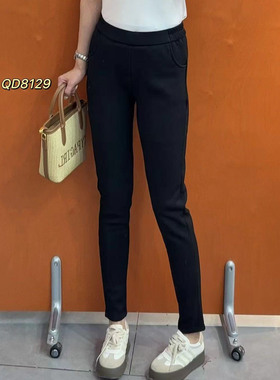 加绒小脚裤！2025秋冬季新款特大码女士黑色显瘦厚裤起点终点8129