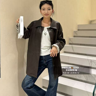 外套女2026春新款 超火风衣5590 黑色皮衣大码 伊琳贝儿正流行中长款