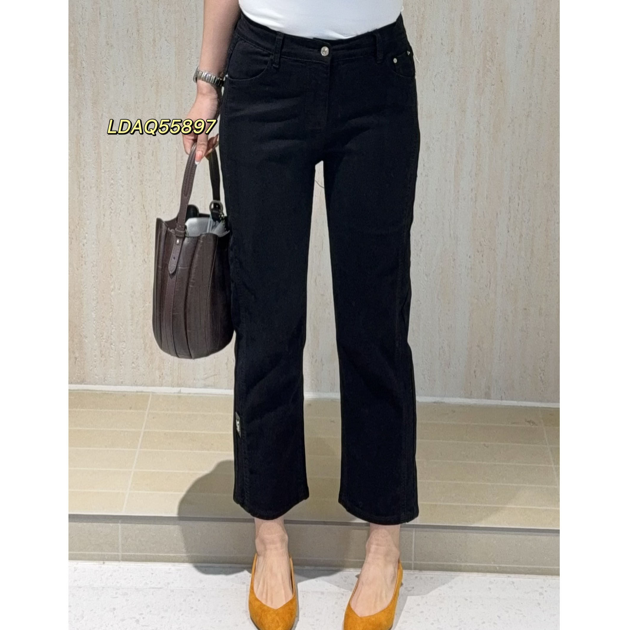 露迪安琪春夏新品九分直筒裤高腰四面弹力显瘦黑色牛仔裤女55897