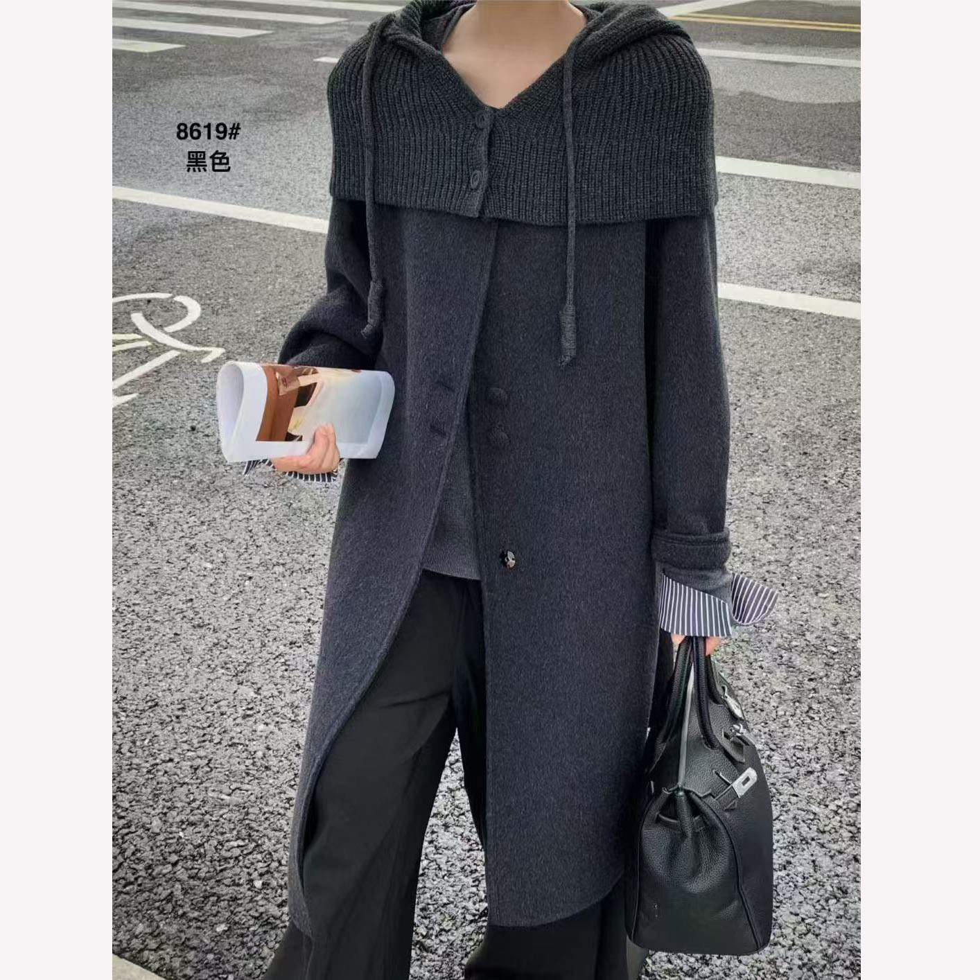 胖妹mm针织连帽披肩外套女呢大衣
