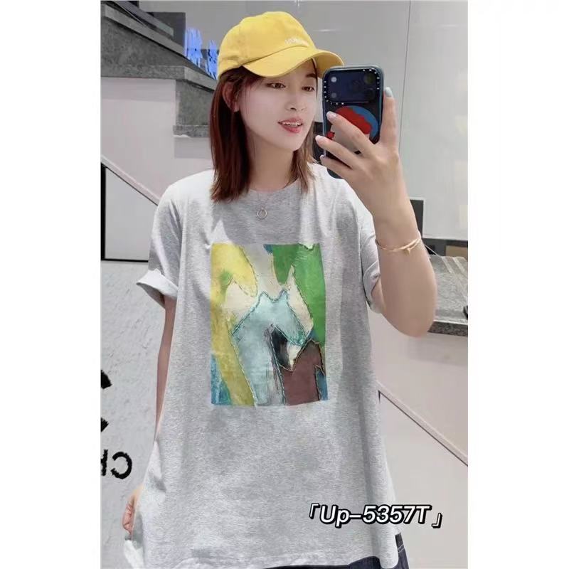 夏装中长款灰色短袖女百搭T恤