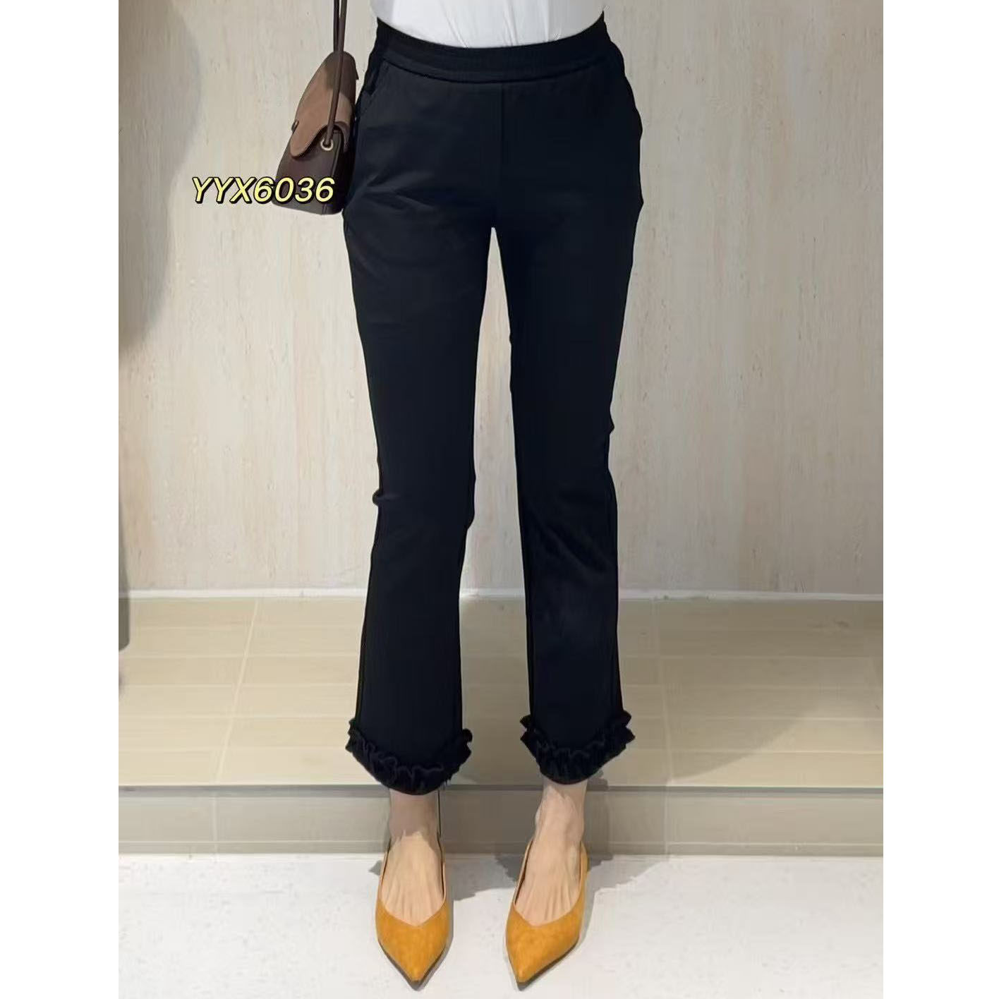 大码女装胖mm2026春季新款修身微喇花边裤通勤女士西裤宜语析6036