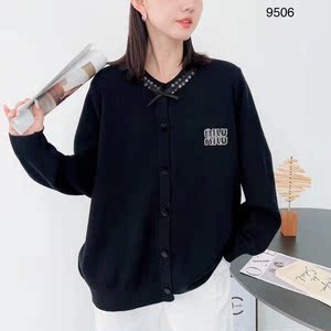 大码女装蝴蝶结钉珠针织开衫毛衣外套女24年春节喜庆红色上衣9506
