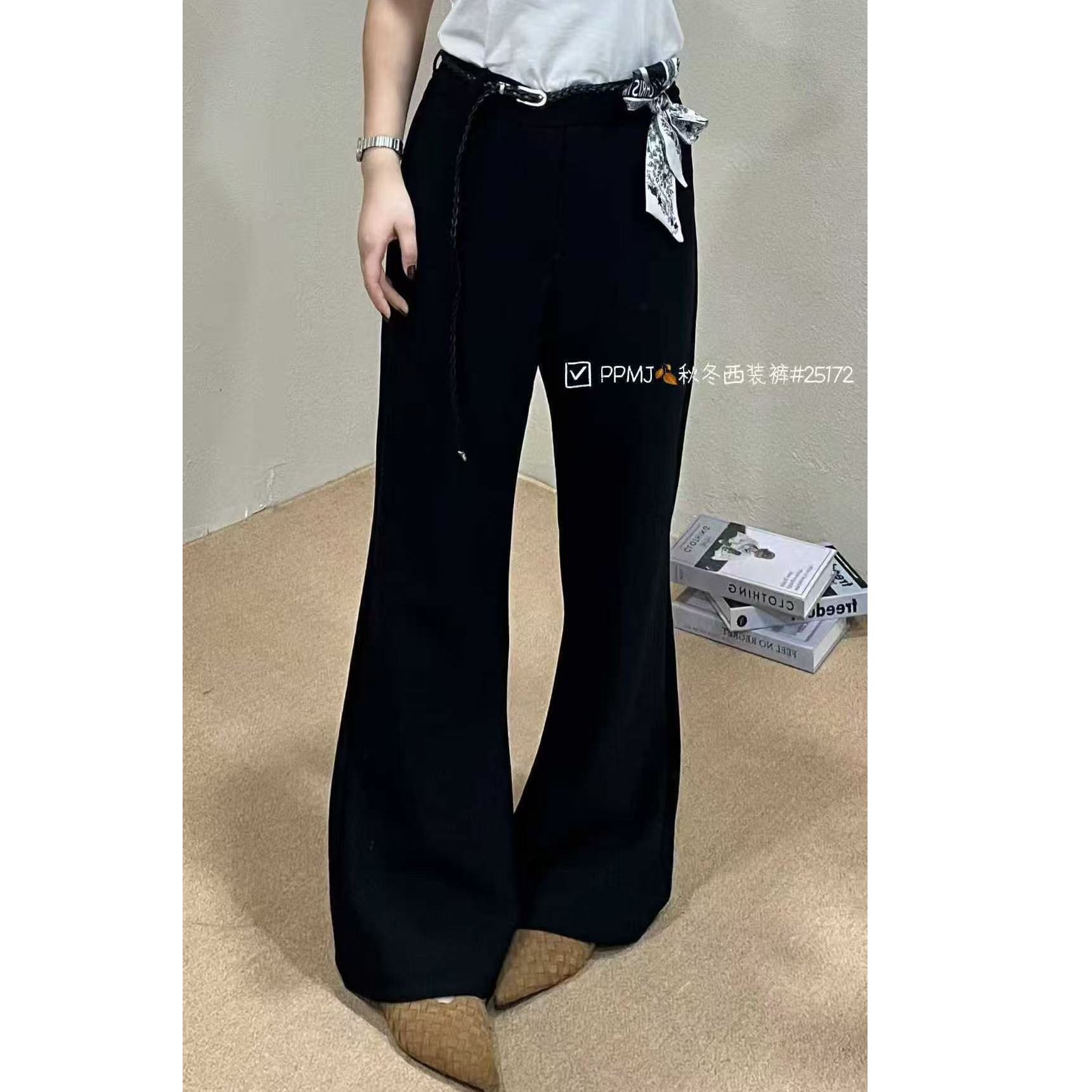 胖胖美高腰阔腿西装裤加厚秋冬装新品显瘦大码女士长裤25172
