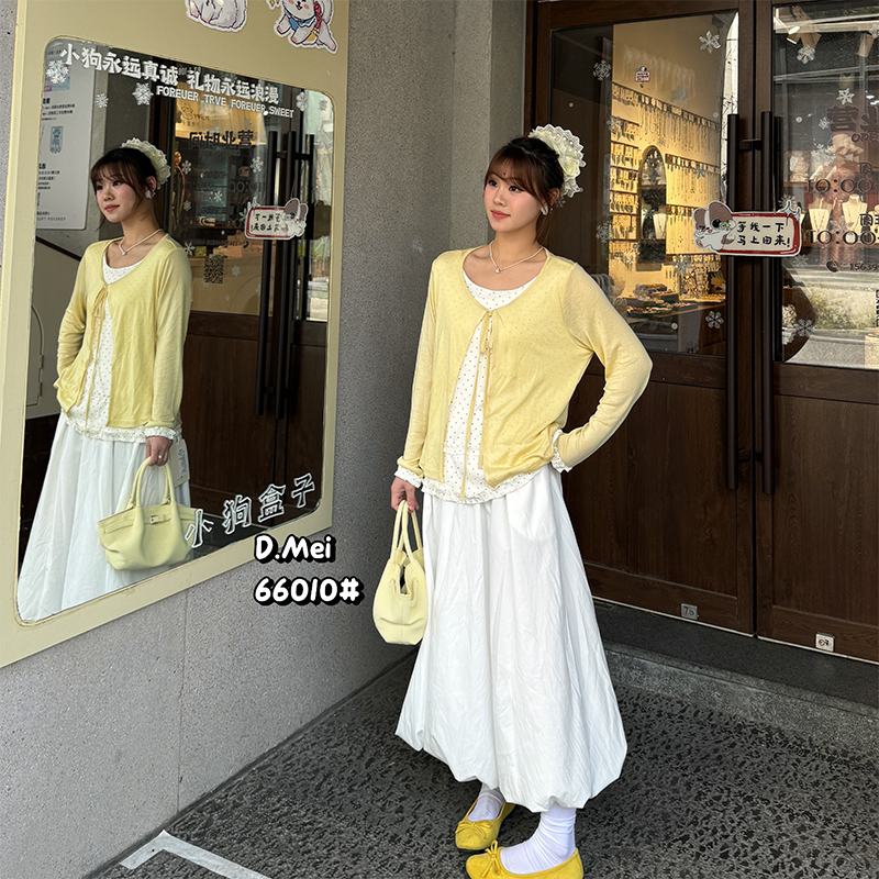 点点假两件小衫高级感薄款特大码女士针织上衣罩衫女装春夏66010