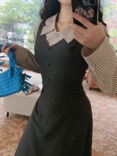 灰色背带裙学院风搭配套装 致卡萝原创自制 套装 复古衬衫 格雷系