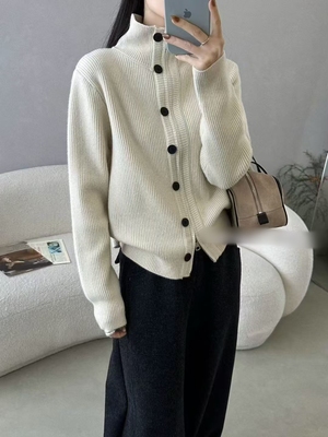 高级感紫色半高领针织开衫外套女秋冬季新款宽松毛衣外套