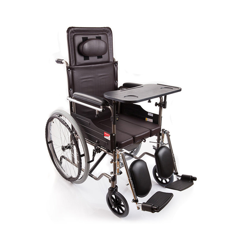 鱼跃轮椅车h059b折叠轻便带坐便多功能半躺型带餐桌板老年残疾人