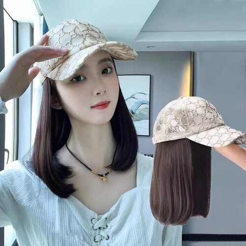 夏季薄款防晒锁骨发假发帽一体新