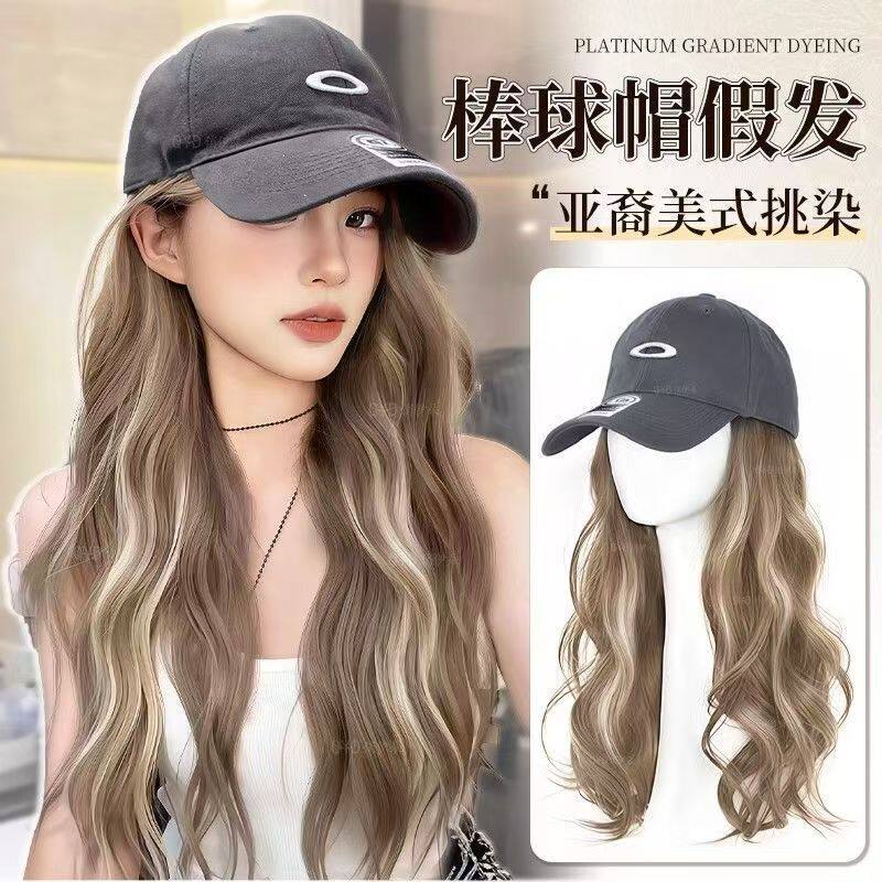 棒球帽一体仿真长卷假发女显瘦脸图片